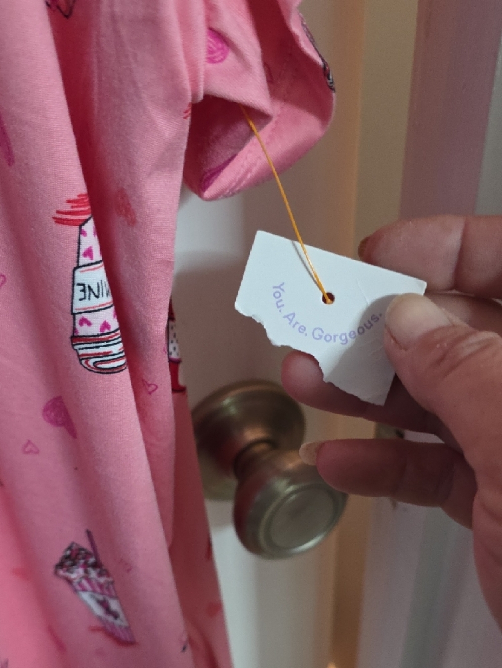 JoySpun Womens Pink Cup Pattern Pajama Dress - Picture 3 of 7